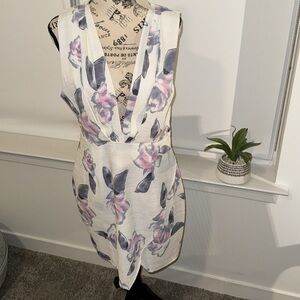 Tobi Deep Plunge Floral Pleat Dress NWT